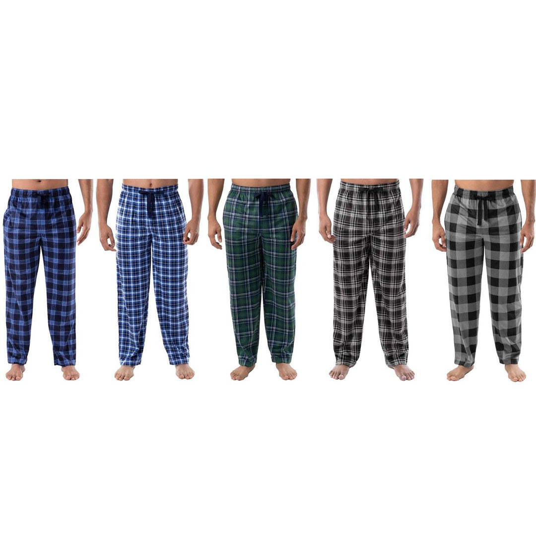 Mens Micro Fleece Pajama Pants 5-Pack Plaid Ultra Soft Cozy Lounge Sleep Pants Image 1