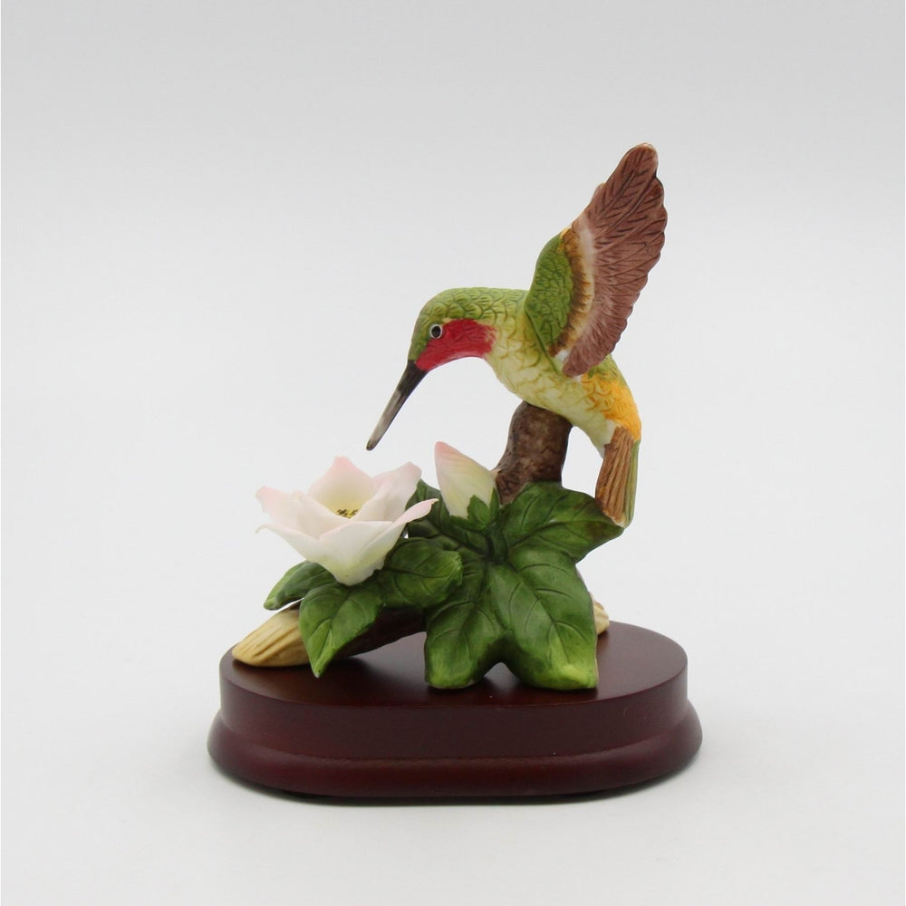 Ceramic Hummingbird with Cherry Blossom Flower on Wood Base FigurineHome DcorMom, Image 2