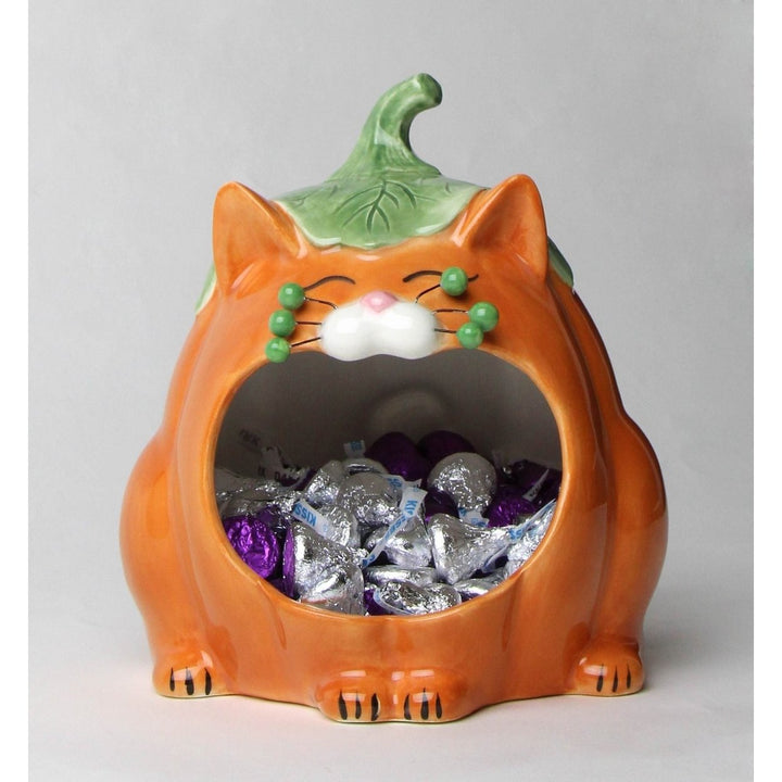 Ceramic Pumpkin Cat Candy Bowl Key Holder 6.5in Fall Halloween Gift Image 4