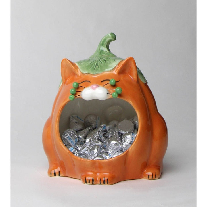 Ceramic Pumpkin Cat Candy Bowl Key Holder 6.5in Fall Halloween Gift Image 4