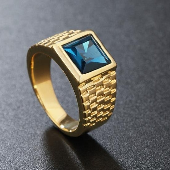 New minimalist gold gemstone titanium steel ring for men and women Image 2