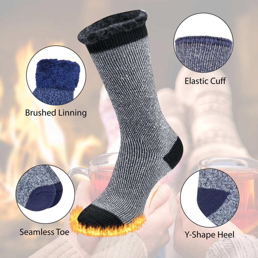 5-Pairs: Mens Thermal-Insulated Brushed Lined Warm Heated Winter Socks for Cold Weather Image 4