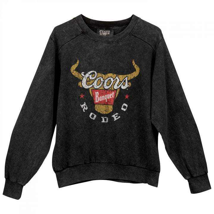 Coors Banquet Rodeo Long Horns Logo Black Mineral Wash Womens Crew Sweatshirt Image 3