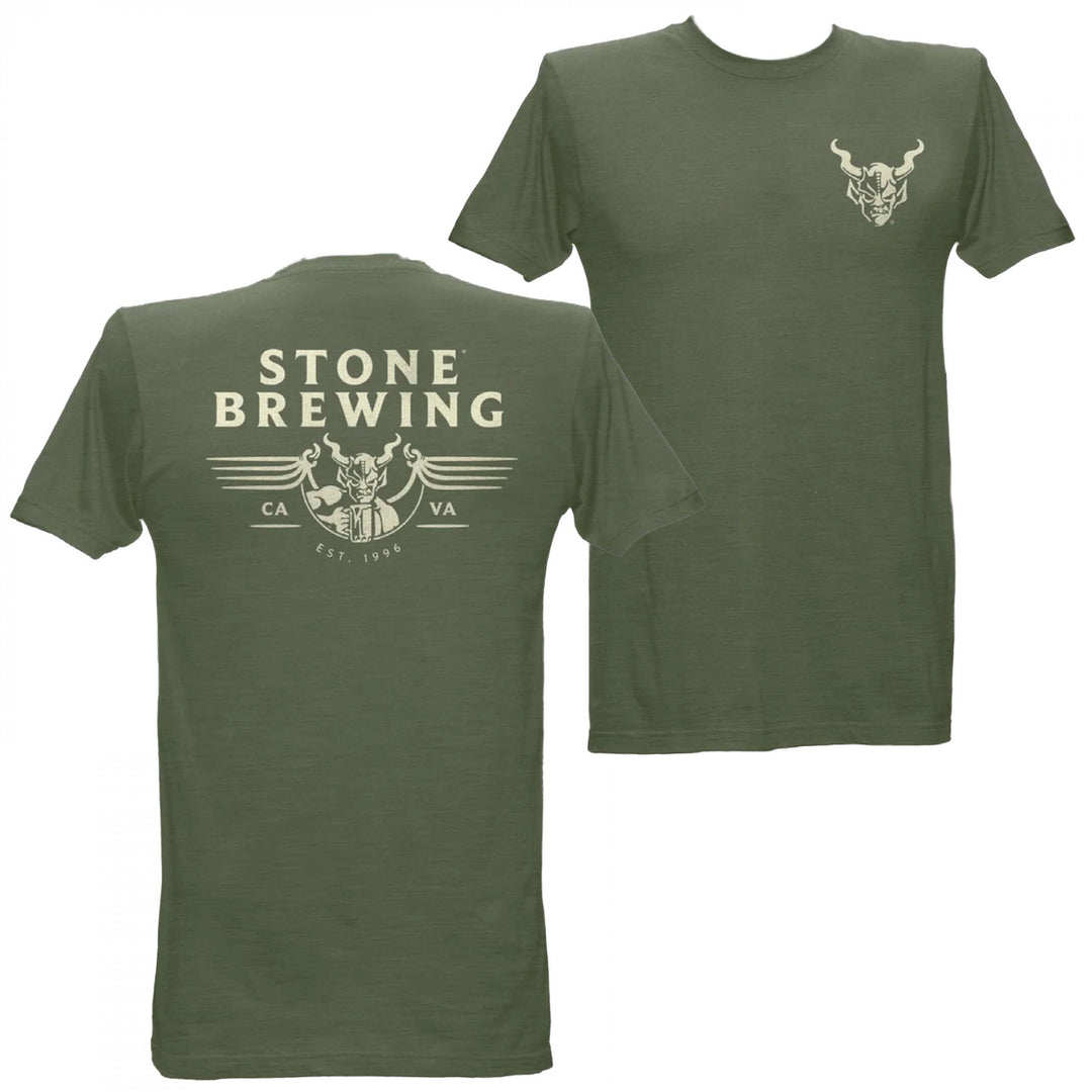 Stone Brewing Logo Military Green Front and Back Print T-Shirt Image 1