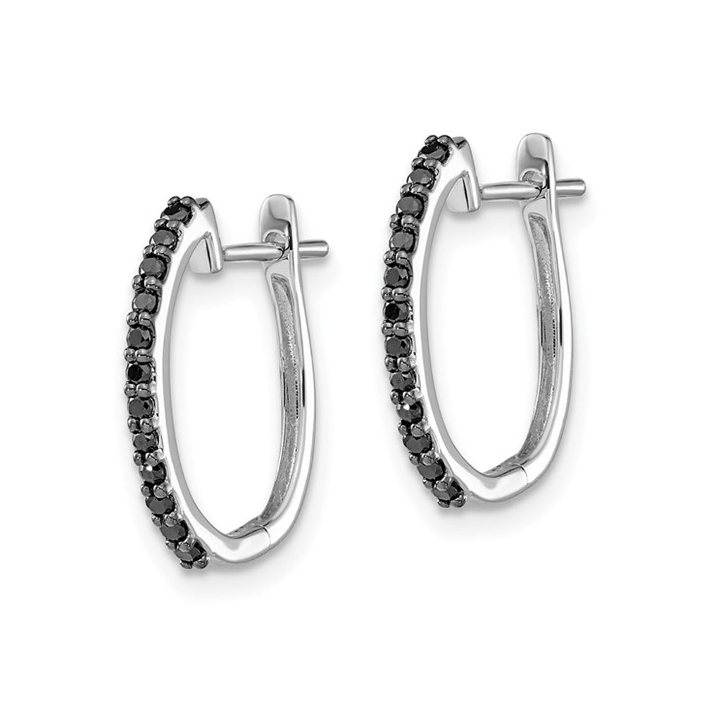 1/5 Carat (ctw) Black Diamond Hoop Earrings in 14K White Gold Image 4