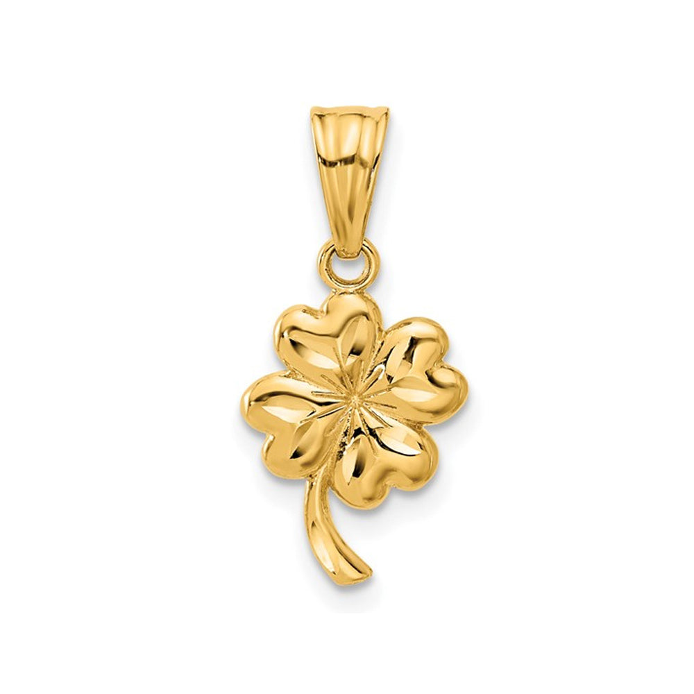 14K Yellow Gold Brushed Satin Clover Leaf Heart Charm Pendant (NO Chain) Image 1