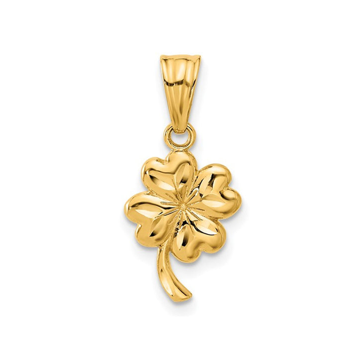 14K Yellow Gold Brushed Satin Clover Leaf Heart Charm Pendant (NO Chain) Image 1