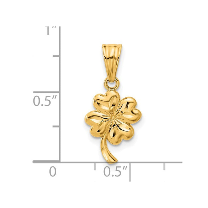 14K Yellow Gold Brushed Satin Clover Leaf Heart Charm Pendant (NO Chain) Image 2