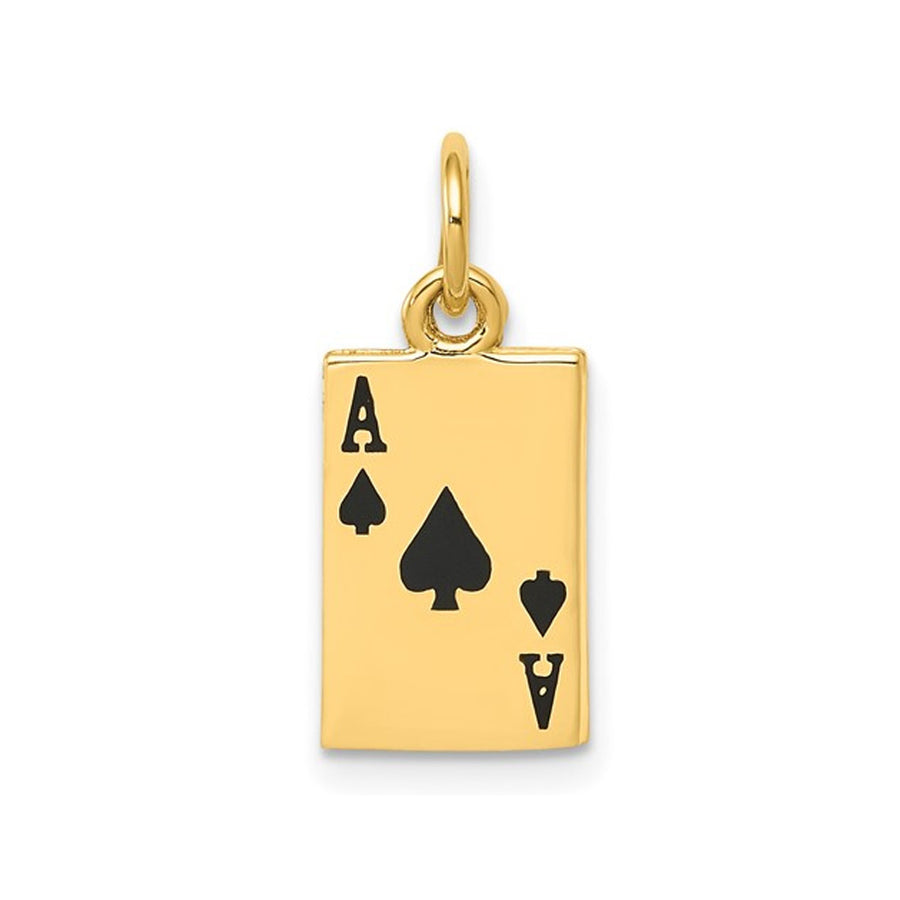 14K Yellow Gold Black Enamel Ace of Spades Card Charm Pendant (No Chain) Image 1