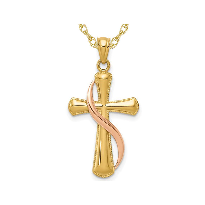 Cross Pendant Necklace in 14K Yellow and Rose Gold with Chain Image 1