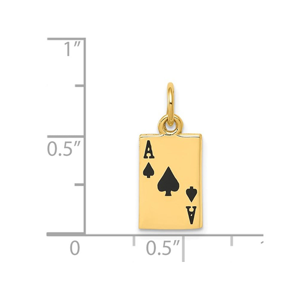 14K Yellow Gold Black Enamel Ace of Spades Card Charm Pendant (No Chain) Image 2