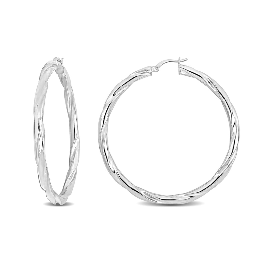 Sterling Silver Round Twist Hoop Earrings (4mm Thick) Image 1