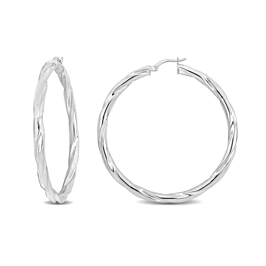 Sterling Silver Round Twist Hoop Earrings (4mm Thick) Image 1