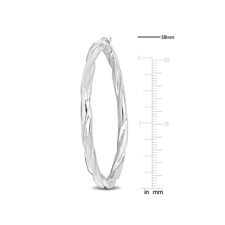 Sterling Silver Round Twist Hoop Earrings (4mm Thick) Image 2