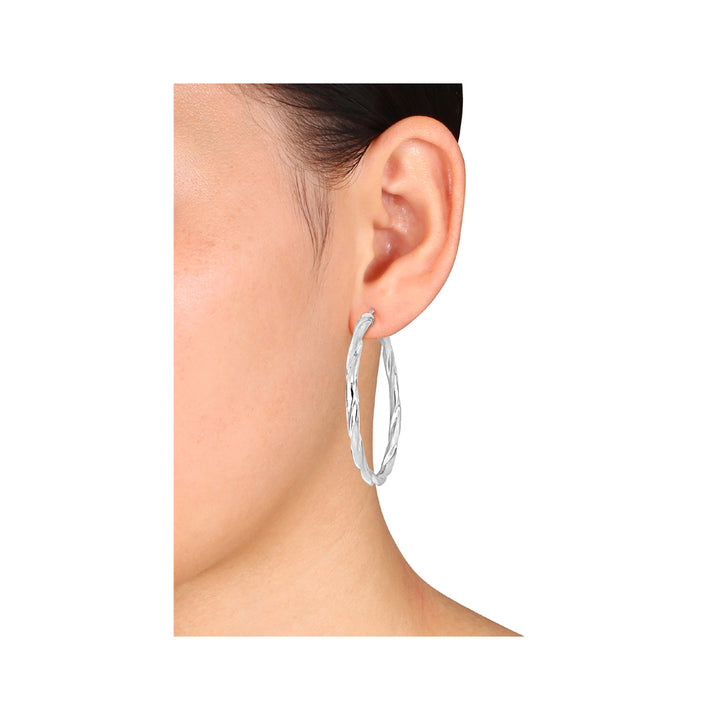 Sterling Silver Round Twist Hoop Earrings (4mm Thick) Image 4