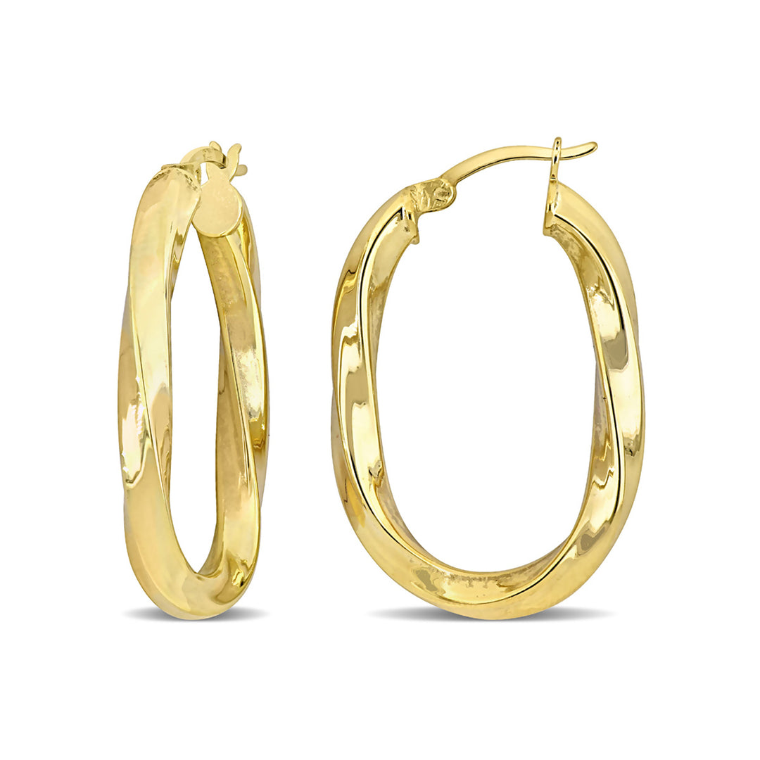 Yellow Sterling Silver Polished Oval Twist Hoop Earrings Image 1