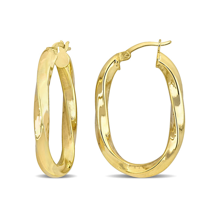 Yellow Sterling Silver Polished Oval Twist Hoop Earrings Image 1