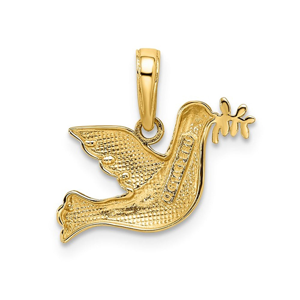 14K Yellow and White Gold Dove and Olive Branch Charm Pendant (NO CHAIN) Image 3