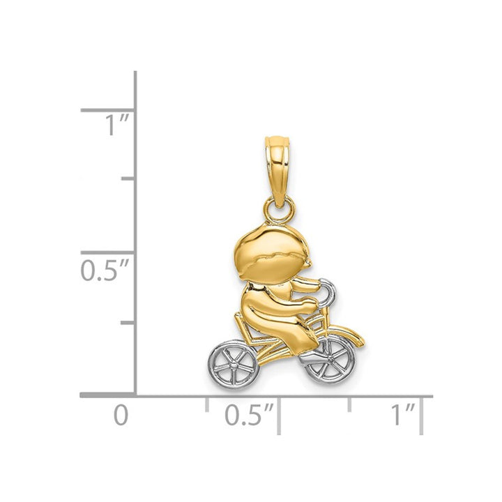 14K Yellow Gold Polished Boy On Bicycle Charm Pendant (NO Chain) Image 2