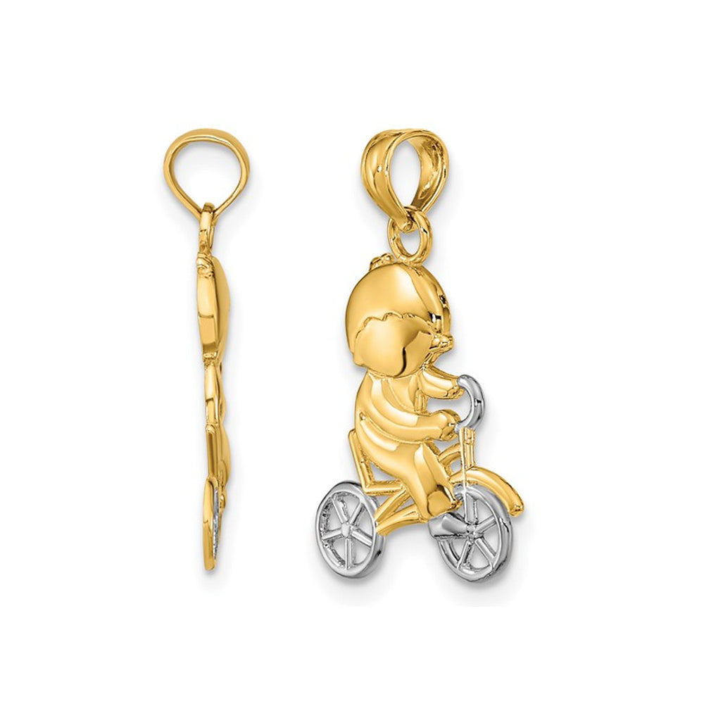 14K Yellow Gold Polished Boy On Bicycle Charm Pendant (NO Chain) Image 3