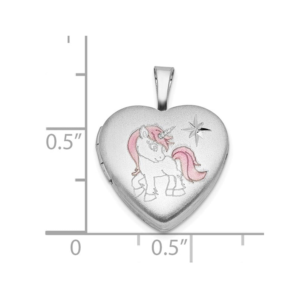 Sterling Silver Satin Polished Unicorn Pendant Locket with Chain Image 4