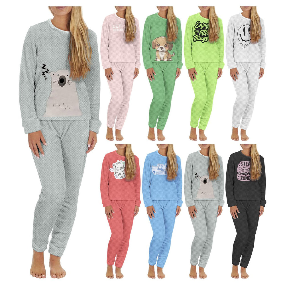 Multi-Pack: Womens Plush Popcorn Knit Top and Jogger Pants Pajama Set (Plus Size) Image 2