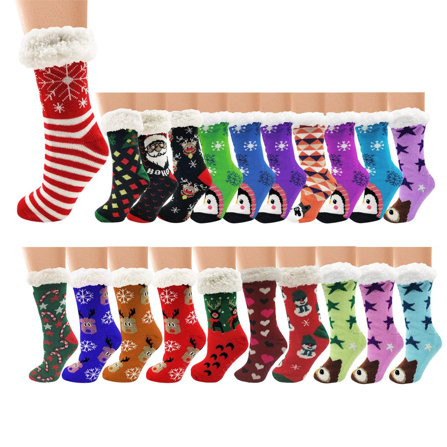 Multi-Pairs: Womens Winter Warm Cozy Thermal Sherpa-Lined Comfortable Slipper Socks Image 1
