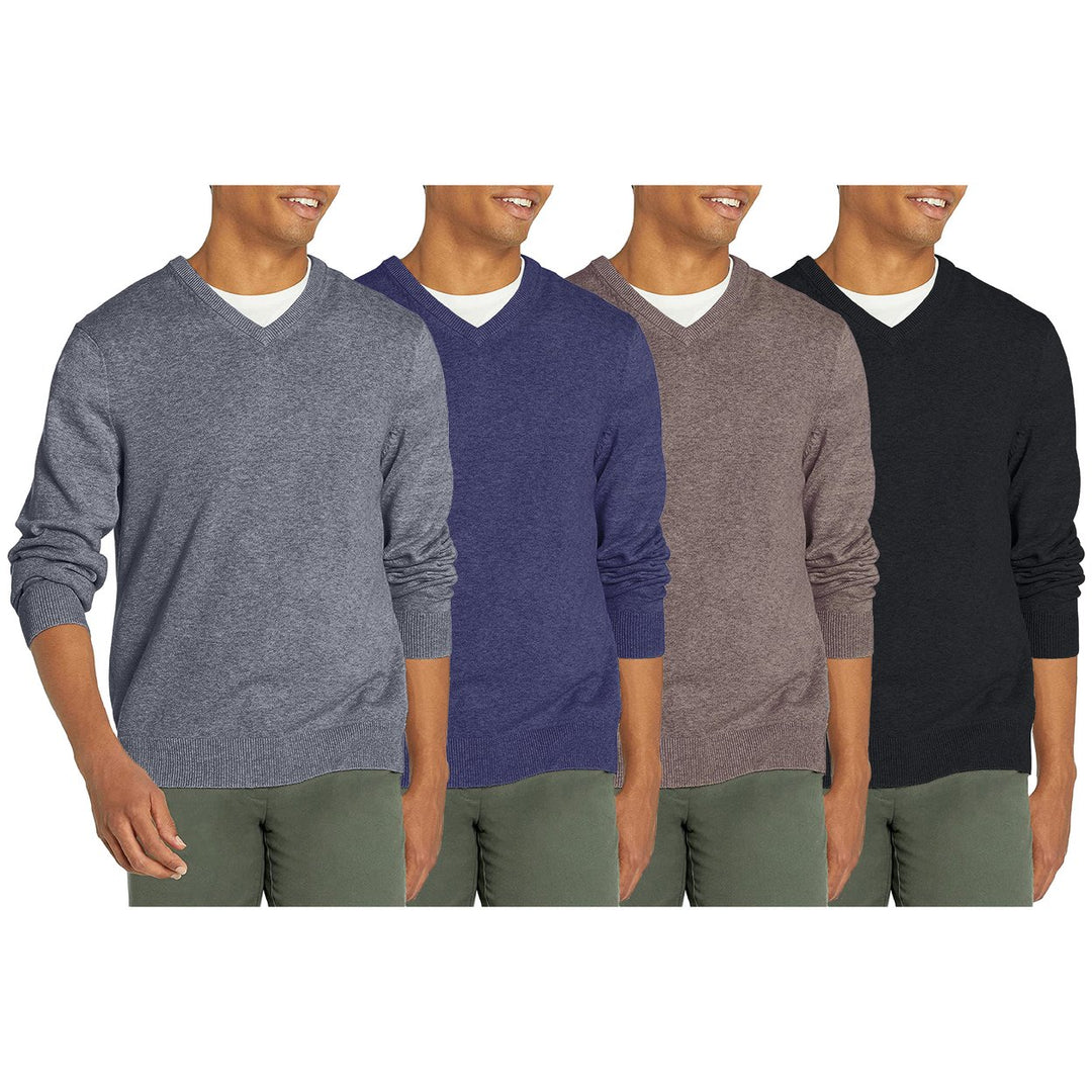 Mens Casual V-Neck Sweater 2-Pack Ultra Soft Slim Fit Warm Knit Cotton Image 4