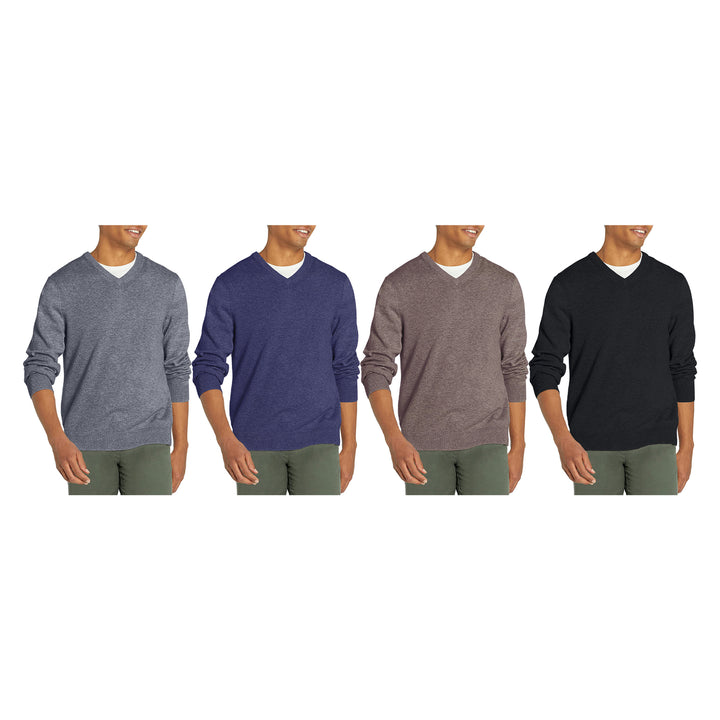 Mens Casual Ultra Soft Slim Fit Knit V-Neck Sweater Multi-Pack Various Colors Image 1