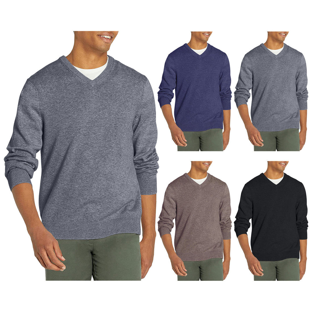 Mens Casual Ultra Soft Slim Fit Knit V-Neck Sweater Multi-Pack Various Colors Image 2