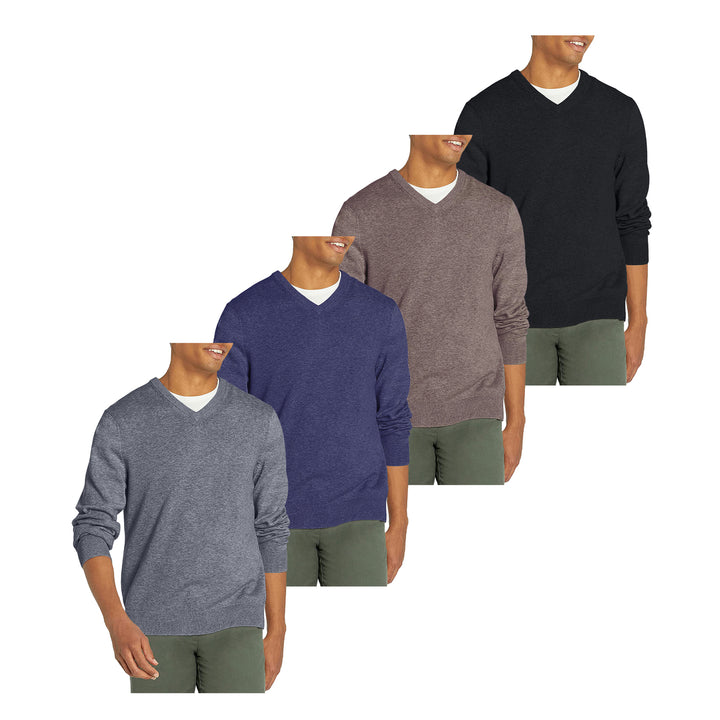 Mens Casual Ultra Soft Slim Fit Knit V-Neck Sweater Multi-Pack Various Colors Image 3