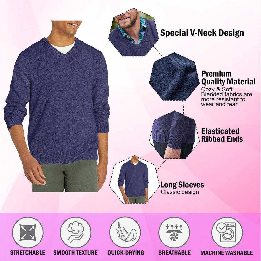 Mens Casual Ultra Soft Slim Fit Knit V-Neck Sweater Multi-Pack Various Colors Image 4