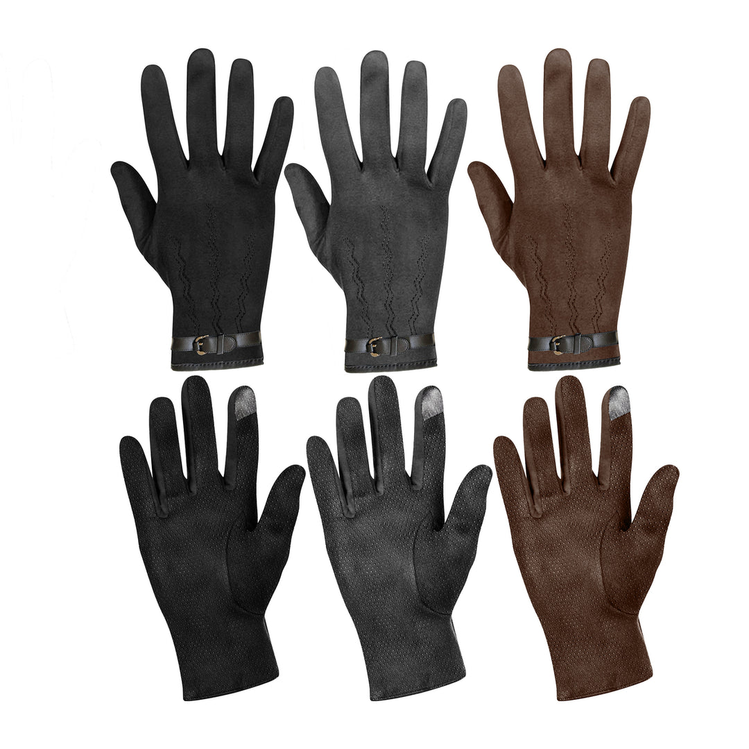 3-Pairs: Winter Warm Soft Lining Weather-Proof Touchscreen Suede Insulated Gloves Image 4