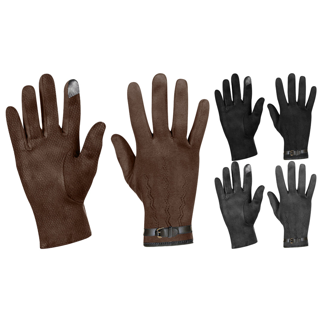 3-Pairs: Winter Warm Soft Lining Weather-Proof Touchscreen Suede Insulated Gloves Image 4