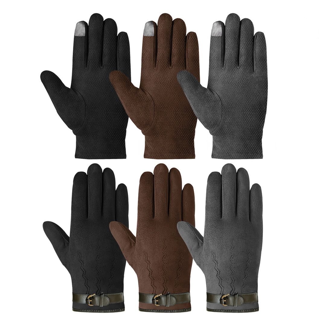 2-Pairs: Winter Warm Soft Lining Weather-Proof Touchscreen Suede Insulated Gloves Image 4