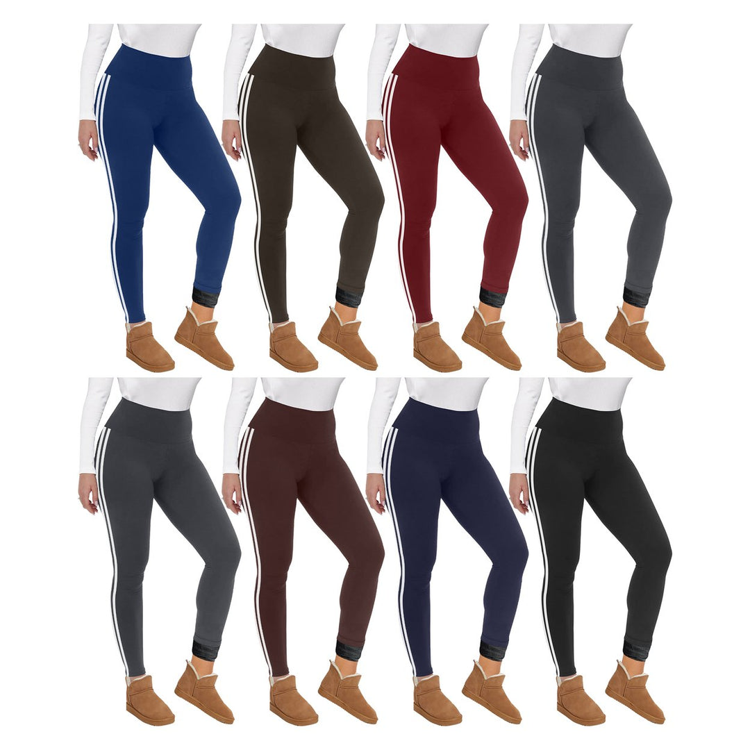 Womens Ultra-Soft Cozy Striped faux Lined Yoga Leggings High Waist Stretch Size S-M Image 3