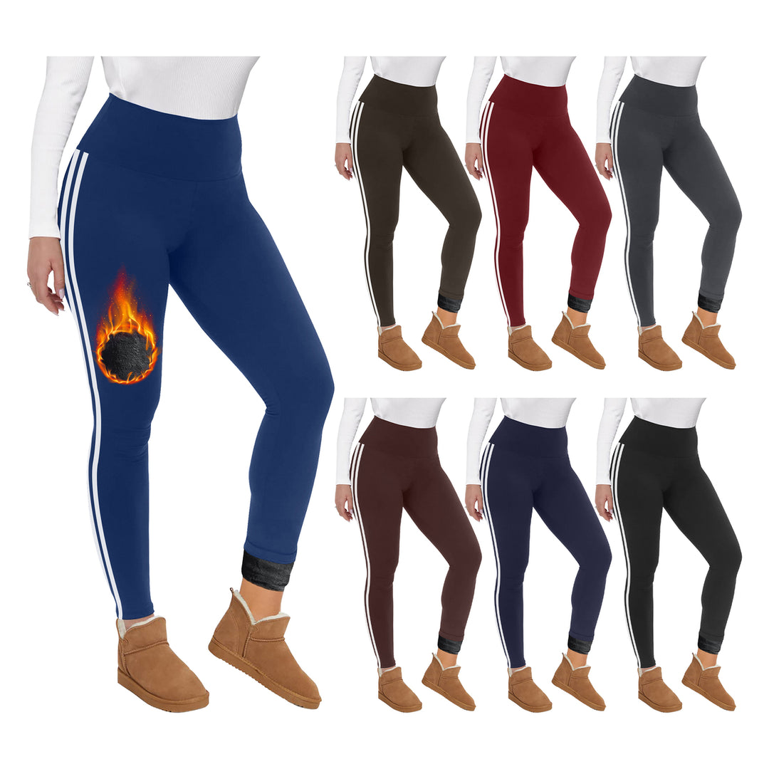 Womens Ultra Soft Winter Cozy Striped faux Lined Yoga Leggings Multi-Pack Image 1