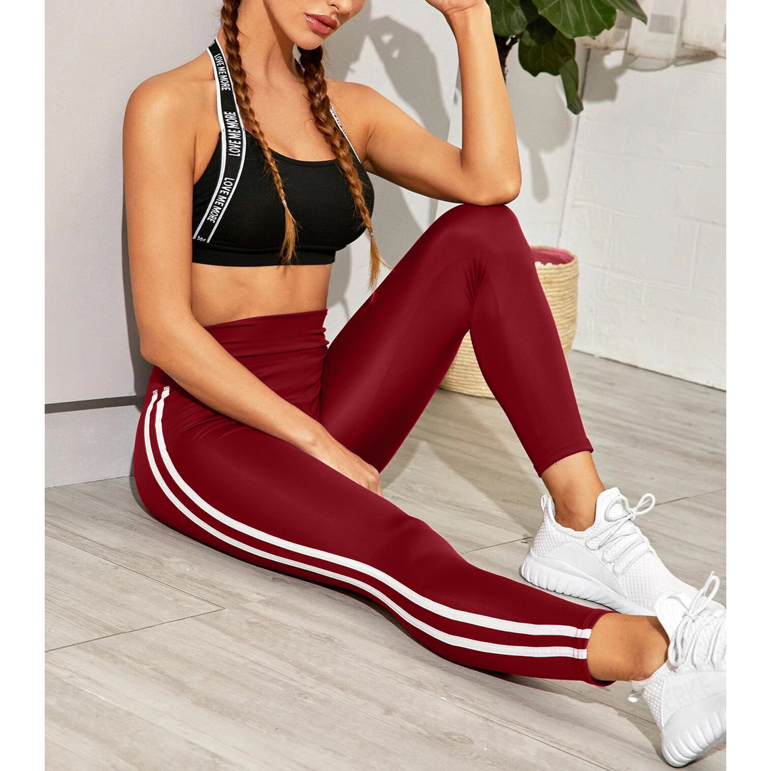 Womens Ultra-Soft Cozy Striped faux Lined Yoga Leggings High Waist Stretch Size S-M Image 9