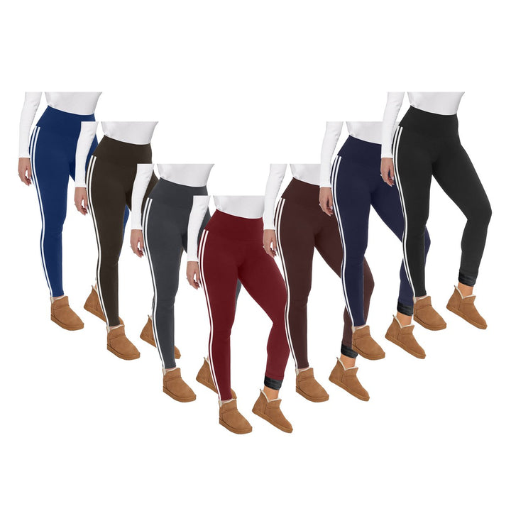 Womens 4-Pack faux Lined Striped Yoga Leggings Ultra Soft Winter Warm Stretch Image 3