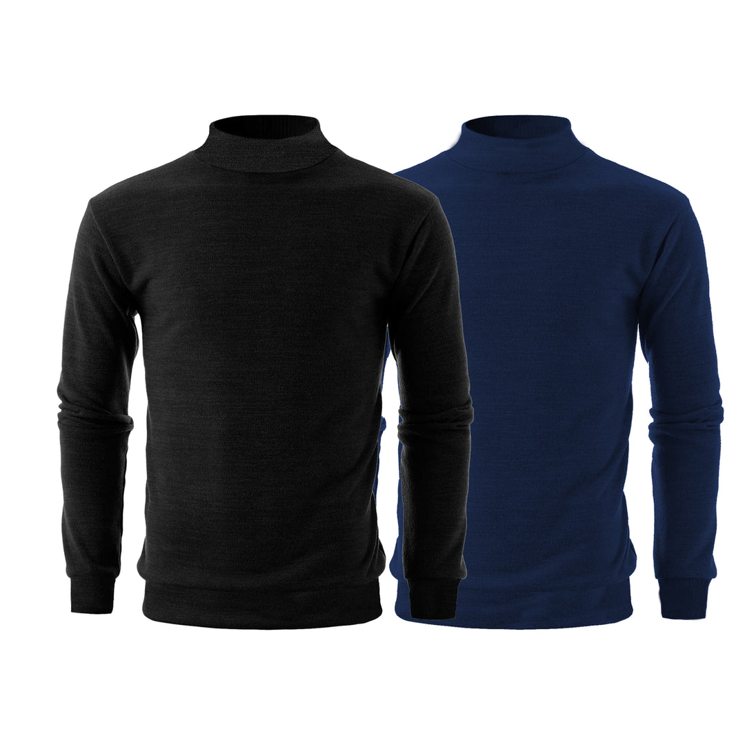 Mens Winter Knit Slim Fit Mock Neck Sweater 2-Pack Various Colors Stylish Image 4