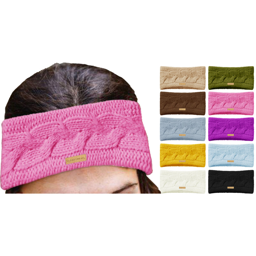 Womens Ultra-Soft Cozy Polar Fleece Lined Cable Knit Popcorn Stitch Headband Image 1
