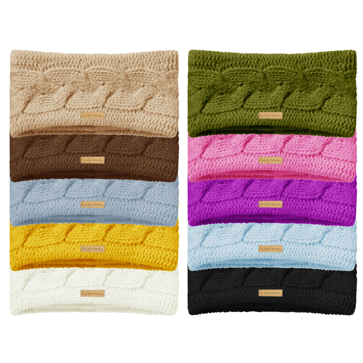 4-Pack: Womens Ultra-Soft Cozy Polar Fleece Lined Cable Knit Popcorn Stitch Headband Image 3