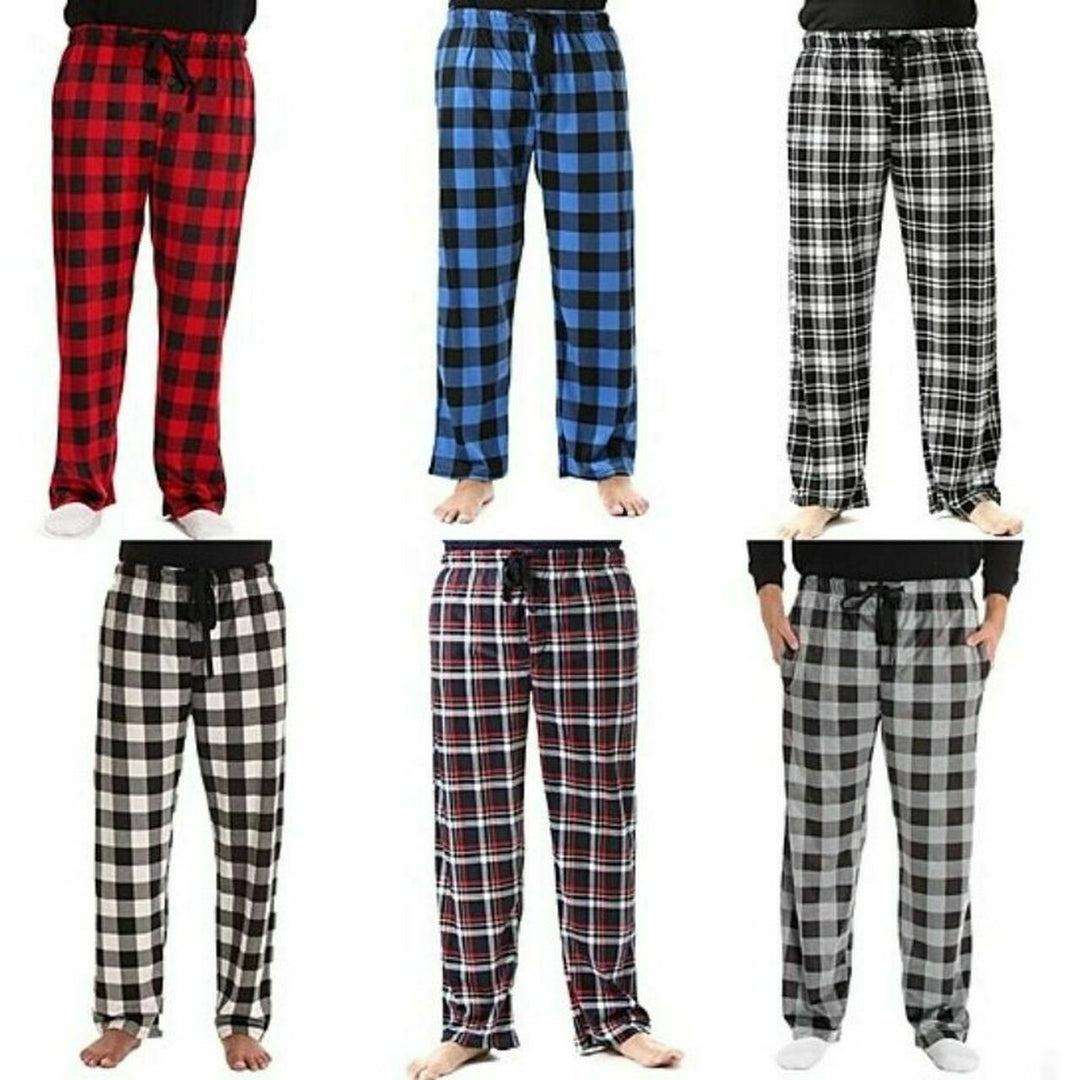 Mens Plaid Pajama Pants 2-Pack Ultra Soft Flannel Fleece Lounge Sleep Bottoms Image 1