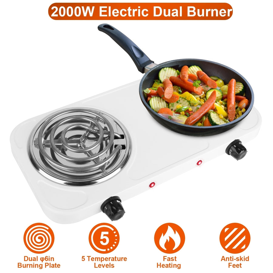 2000W Electric Double Burner Portable Coil Heating Hot Plate Stove Countertop RV Hotplate with Non-Slip Rubber Feet 5 Image 1