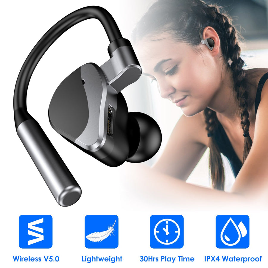 Unilateral Wireless Earpiece Rechargeable Wireless in-Ear Headset with Hook for Car Driving Phone Call Office Image 1