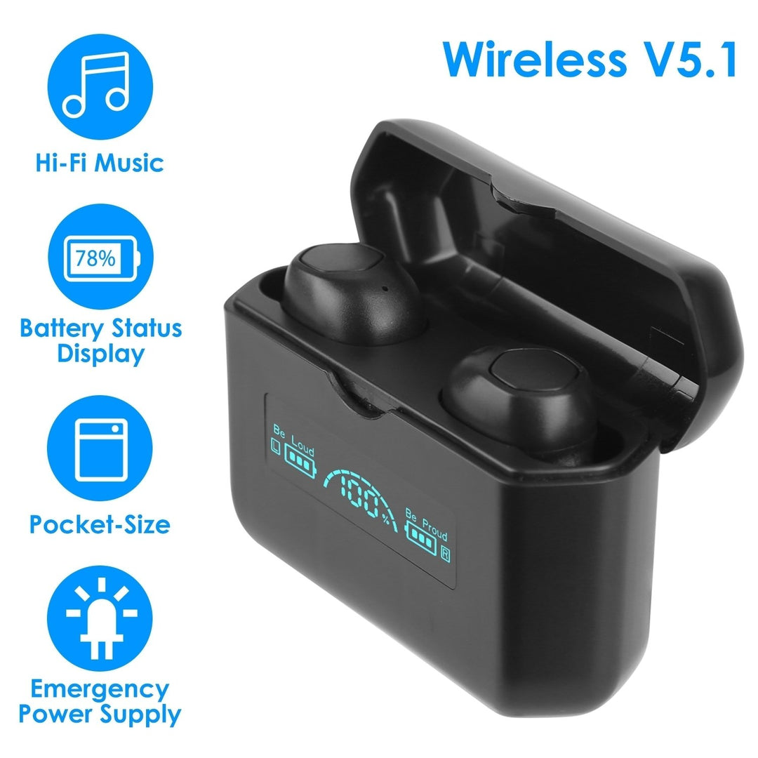 5.1 TWS Wireless Earbuds Headphone in-Ear Earphone Headset w/ Charging Case IPX4 Waterproof Power Bank Image 1