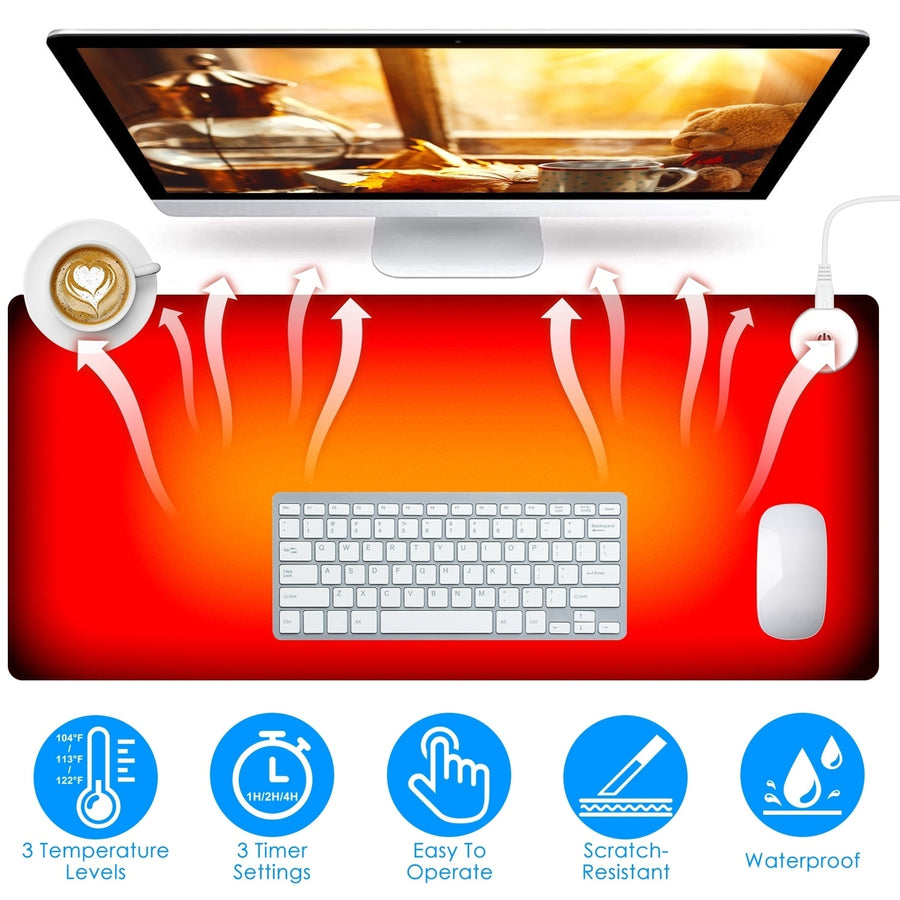 Warm Desk Pad Waterproof Heated Mouse Pad for Office Heated Desk Mat with 3 Temperature Levels 3 Timer Settings Digital Image 1