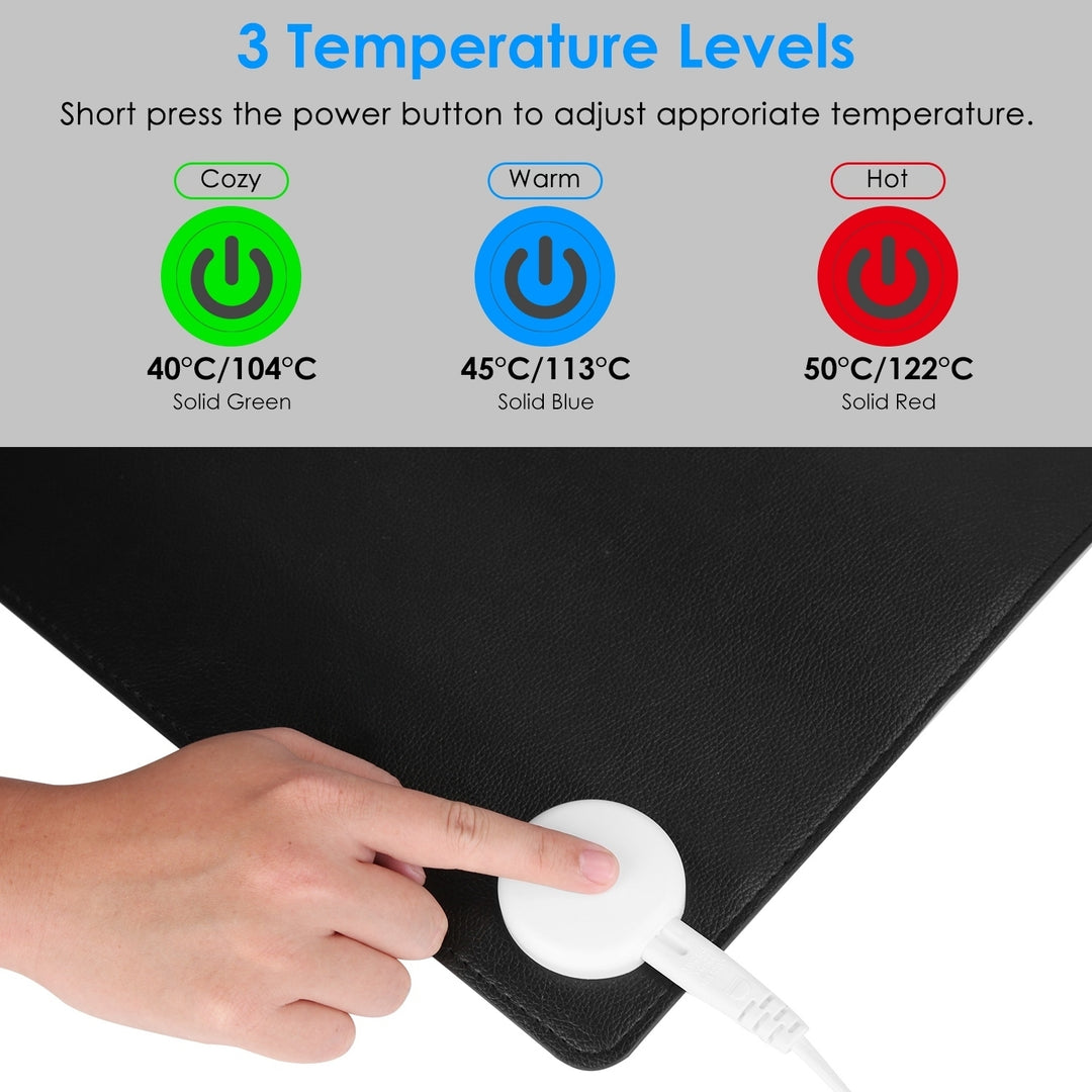 Warm Waterproof Heated Desk Pad 31.5x13in PU Leather 3 Temperature Levels Black Image 4