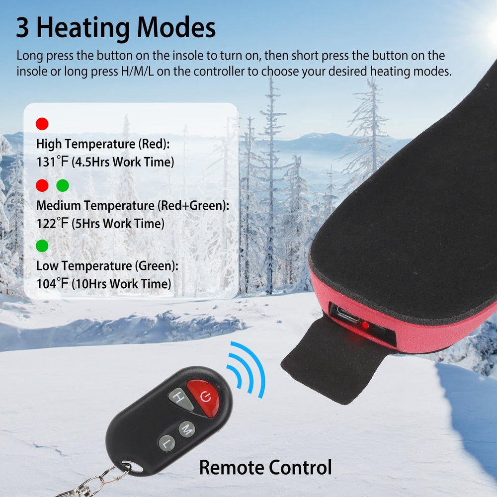 Heated Insoles Electric Foot Warmer Black Trimmable Rechargeable 3000mAh US 4-12 Image 2