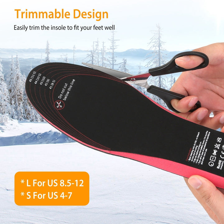 Heated Insoles Electric Foot Warmer Black Trimmable Rechargeable 3000mAh US 4-12 Image 4